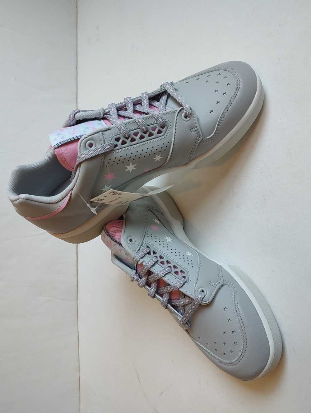 Adidas Slamcourt Lace Up Sneakers Grey Leather Stars Perforated Low Top 9 NIB - Picture 10 of 16